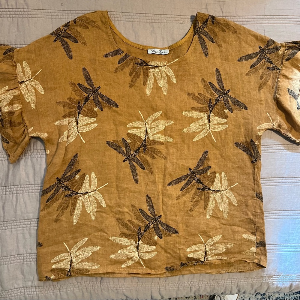 Elena Baldi Brown Dragonfly Print Top - Picture 3 of 4